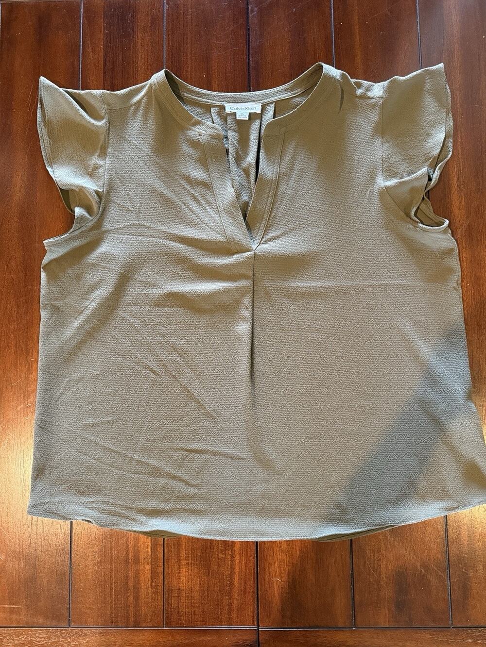 Calvin Klein Women's Olive Green Flutter Sleeve Blouse